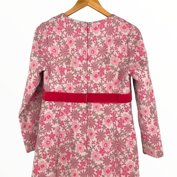 60’s Custom Pink Floral Metallic Velvet Trim Long Sleeve Maxi Dress - Picture 5 of 14